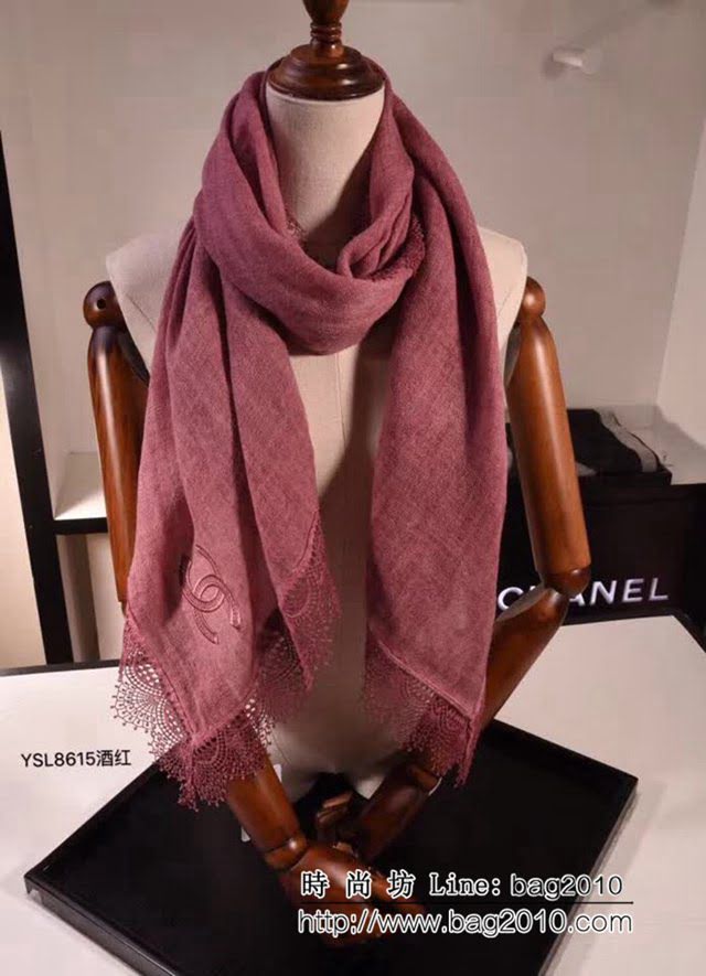 CHANEL香奈兒頂級品 2018秋冬新款山羊絨蕾絲邊圍巾 YSL8615 LLWJ7415